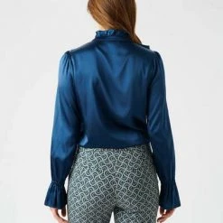 Blouses DEA KUDIBAL INGEBORG STRETCH SILK SHIRT WITH RUFFLE DETAILS Blue
